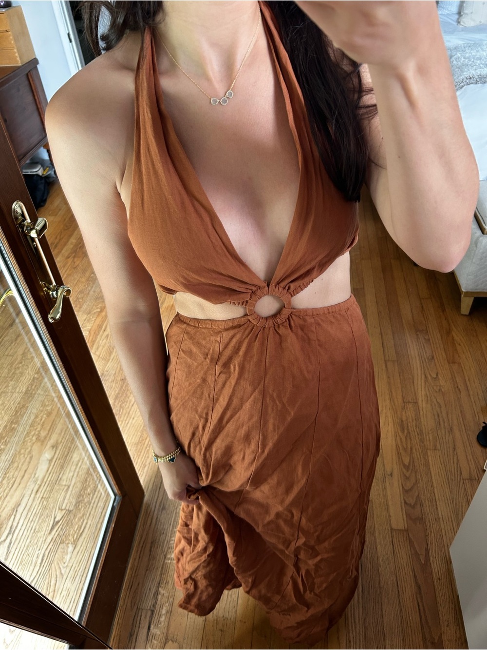 DISSH Rust Orange Halter Maxi Dress